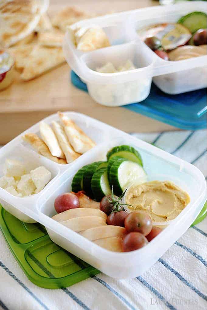 Bento Box with Hummus, cucumber and Pita