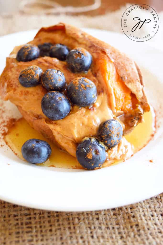 Sweet Potato with Blueberries and Peanut butter for Breakfast